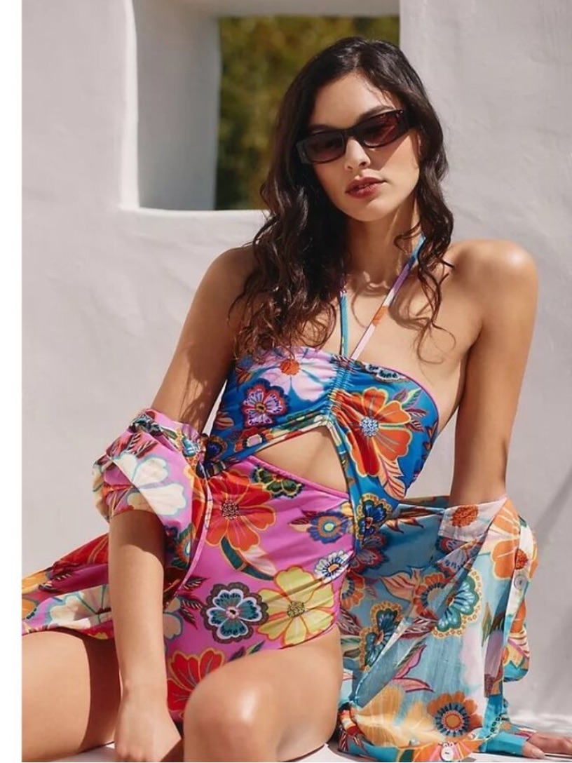 Anthropologie X Farm Rio One Piece Swimsuit S Full Garden Cut Out Size L Nwt